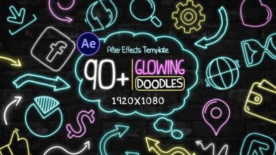 Videohive 40563438 90+ Glowing Doodles Pack